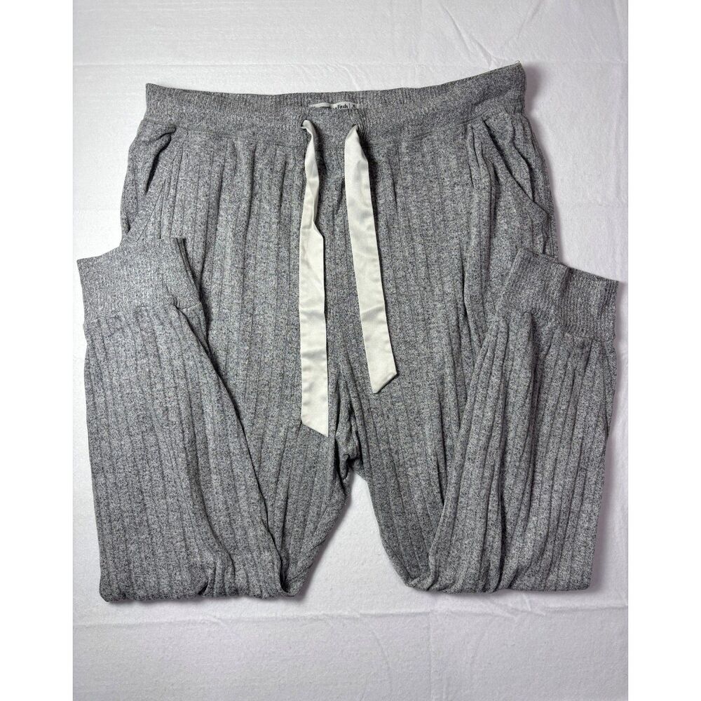 Abercrombie Ribbed Knit Joggers Grey Heather Satin Ribbon Lounge Pants Women XL